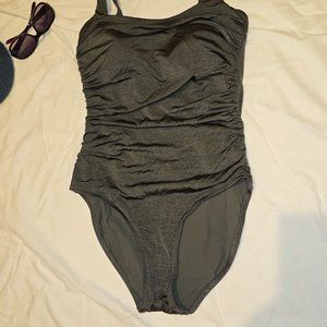 Athleta Gray One piece Quality Gathered Swimsuit Size S